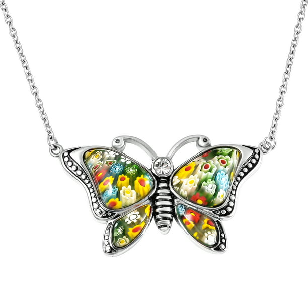 Women Rhinestone Crystal Butterfly Pendant Necklace Sweater Silver Chain Gift